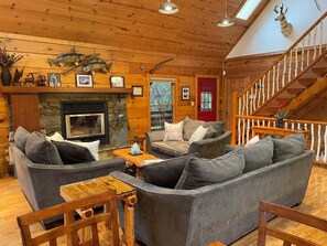 Fireplace, ping pong, books