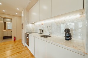 Fridge, microwave, oven, dishwasher