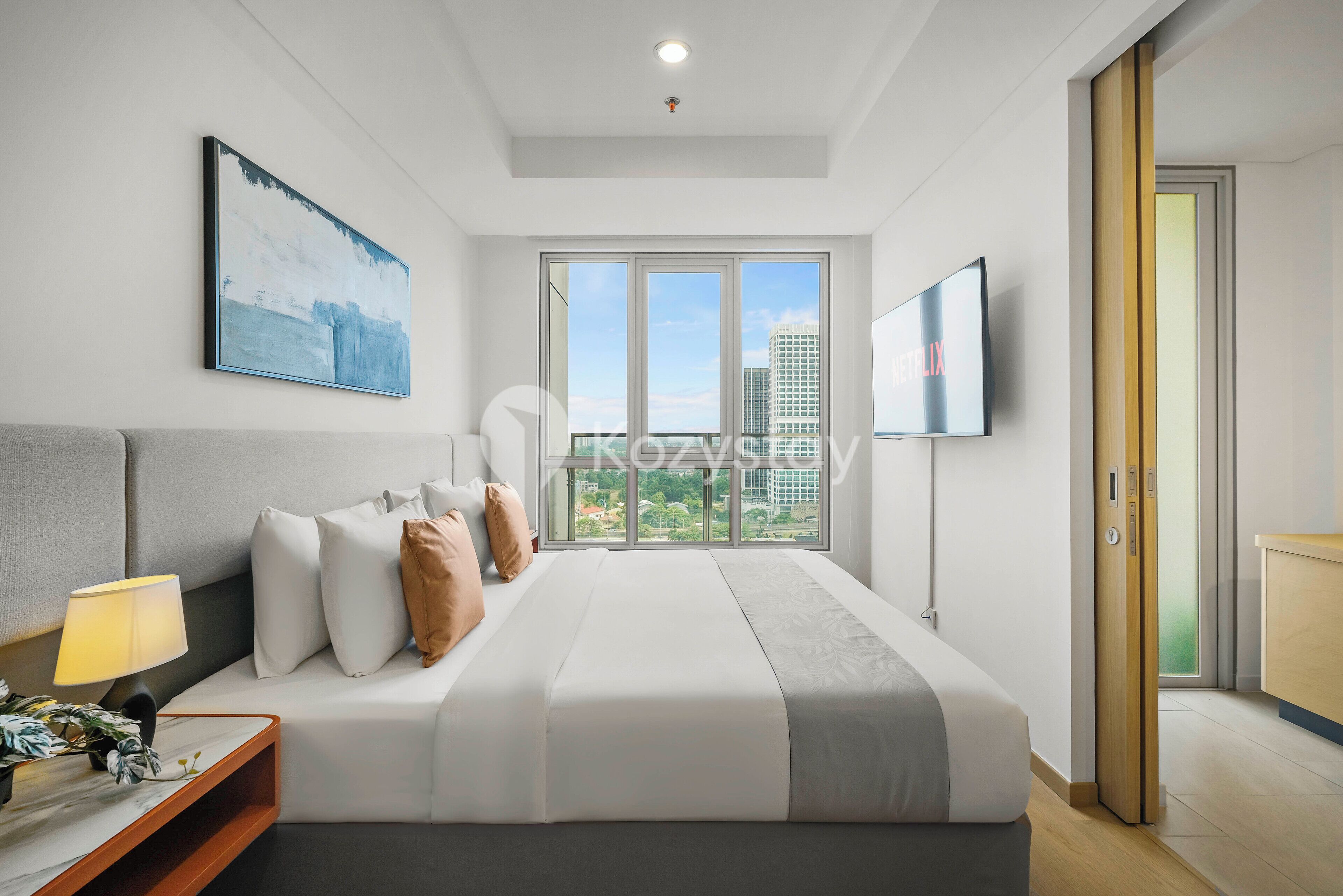 Apartemen, 1 kamar tidur, pemandangan kota | Meja kerja, ruang kerja ramah laptop, dan setrika/meja setrika