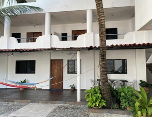 Exterior detail - Costa Ayala suite 1 with 2 dbl bed and 2 sofas, all basics, 2 blocks from beach (Los Ayala)
