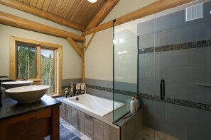 Shower, bidet - Log home in the forest - incredible view of peaks to the south - private & cozy! (Fraser)