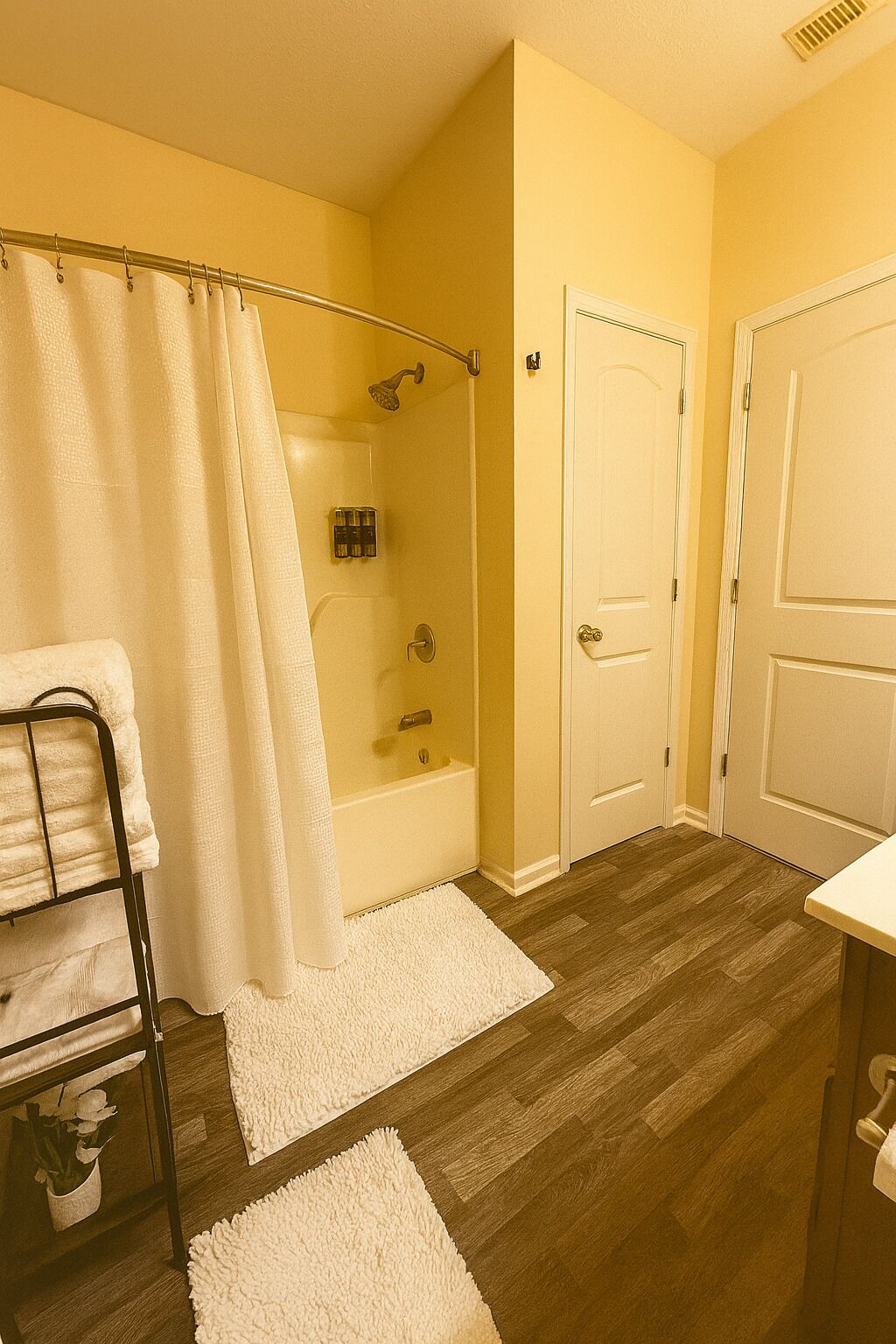 Shower, hair dryer, bidet, towels