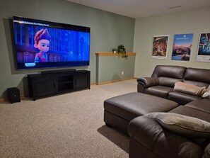 TV, fireplace, DVD player, table football