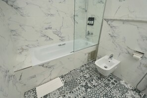 Hair dryer, towels, toilet paper