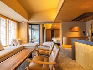 Suite, 2 Double Beds, Terrace, Mountain View | Living area | 50-inch flat-screen TV with digital channels - AKEKURE KYOTO SHIRAKAWA (Kyoto)