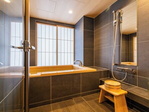 Suite, 2 Double Beds, Terrace, Mountain View | Bathroom | Combined shower/bathtub, free toiletries, hair dryer, bathrobes - AKEKURE KYOTO SHIRAKAWA (Kyoto)
