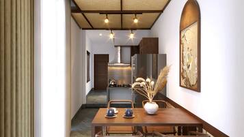 Deluxe House, 2 Bedrooms, Balcony, City View | Peti besi dalam bilik, meja, ruang kerja komputer riba