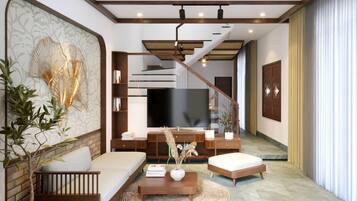 Deluxe House, 2 Bedrooms, Balcony, City View | In-room safe, desk, laptop workspace, iron/ironing board