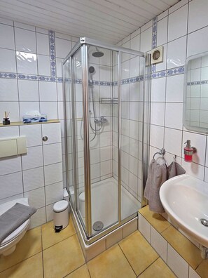 シャワー、タオル、石鹸、トイレットペーパー