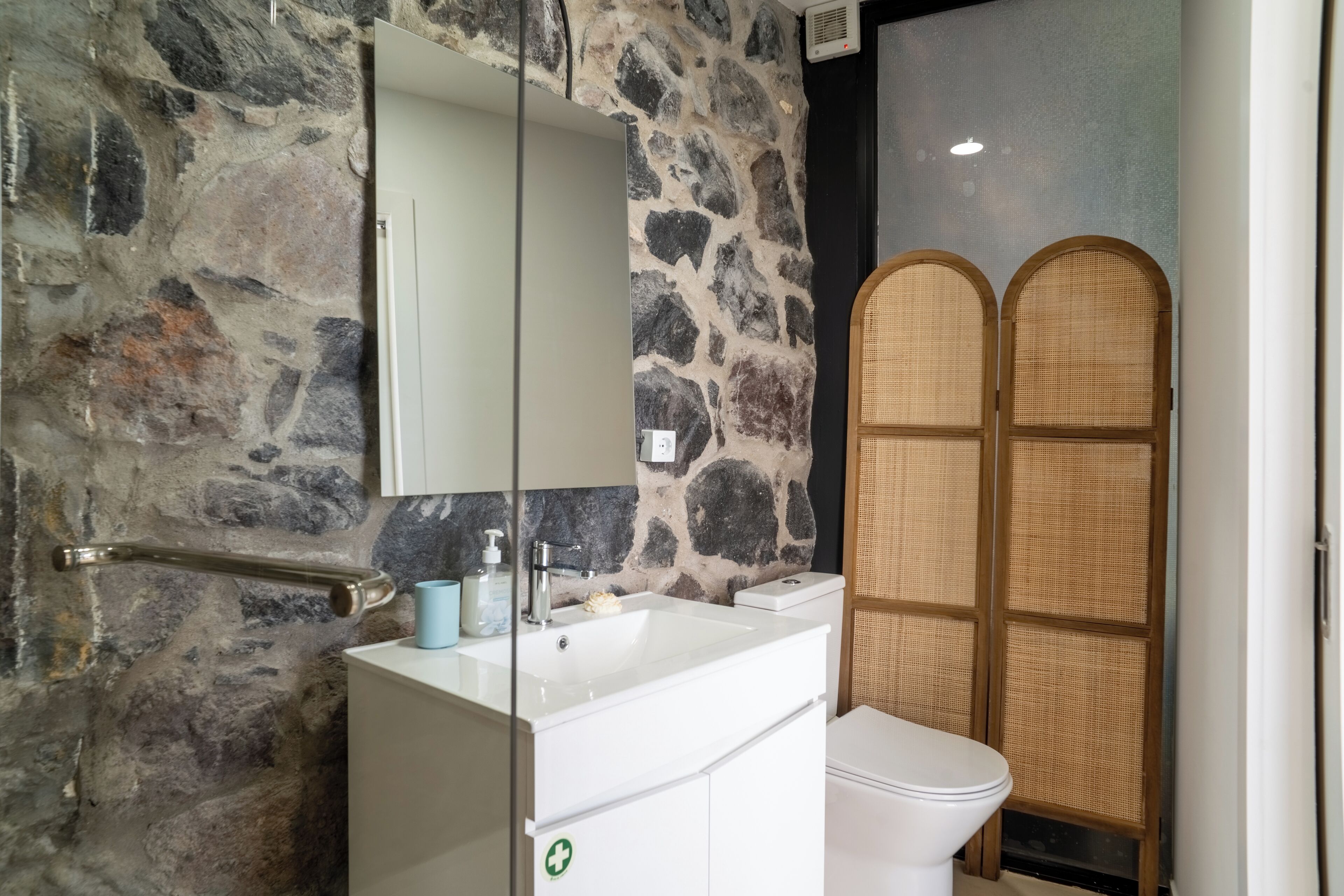 Regadera, secadora de cabello, toallas, jabón 