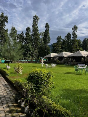 Dobbeltrom – deluxe, hageutsikt | Utendørsservering