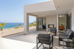 Terrace/patio - AmphiMatrion, Kriti penthouse luxury apartment, w/ hot tub and Sea View (C5XG+MHV Kalyves, Greece)
