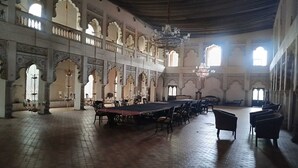 A spacious hall with a billiards table, multiple seating areas, and ornate arches. - ND Film City and Heritage Theme Resort (Khalapur)