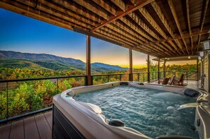 Terrace/patio - Mountain Melody – Luxe 4-Bedroom Retreat - VIEWS, 2 Hot Tubs, Chefs Kitchen, Game Room (Gatlinburg)