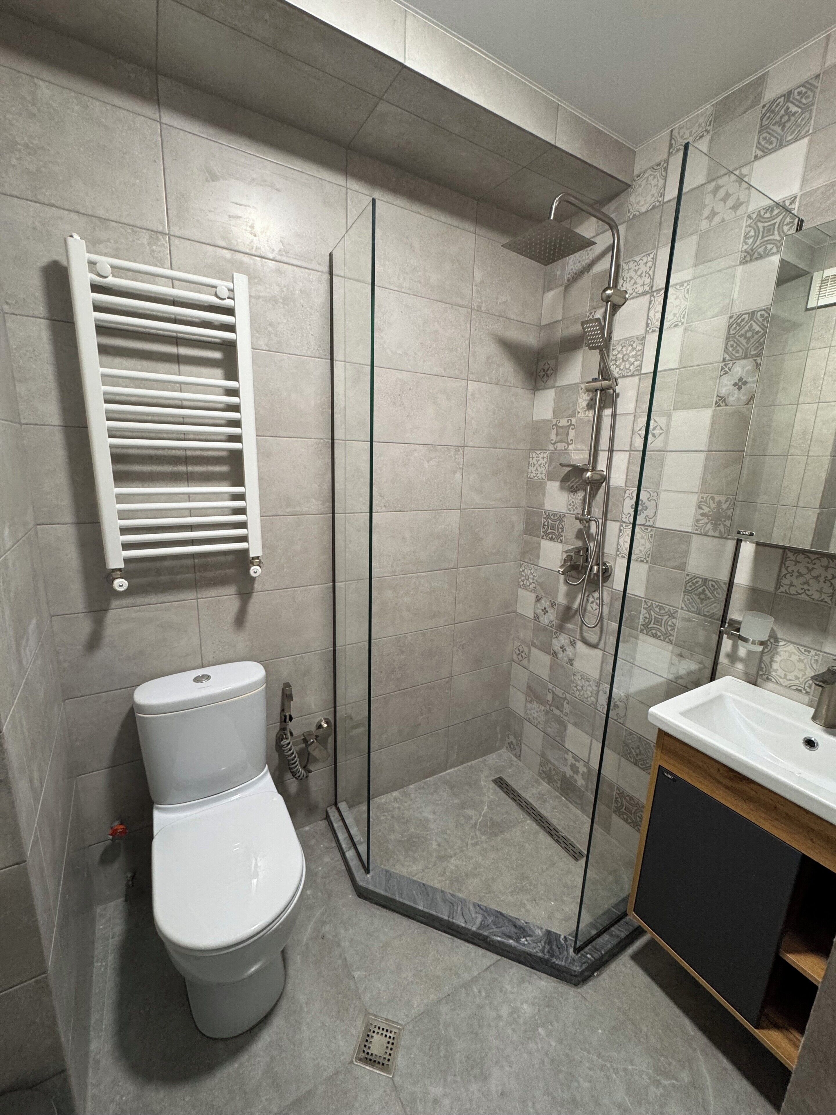 Shower, bidet, towels, soap