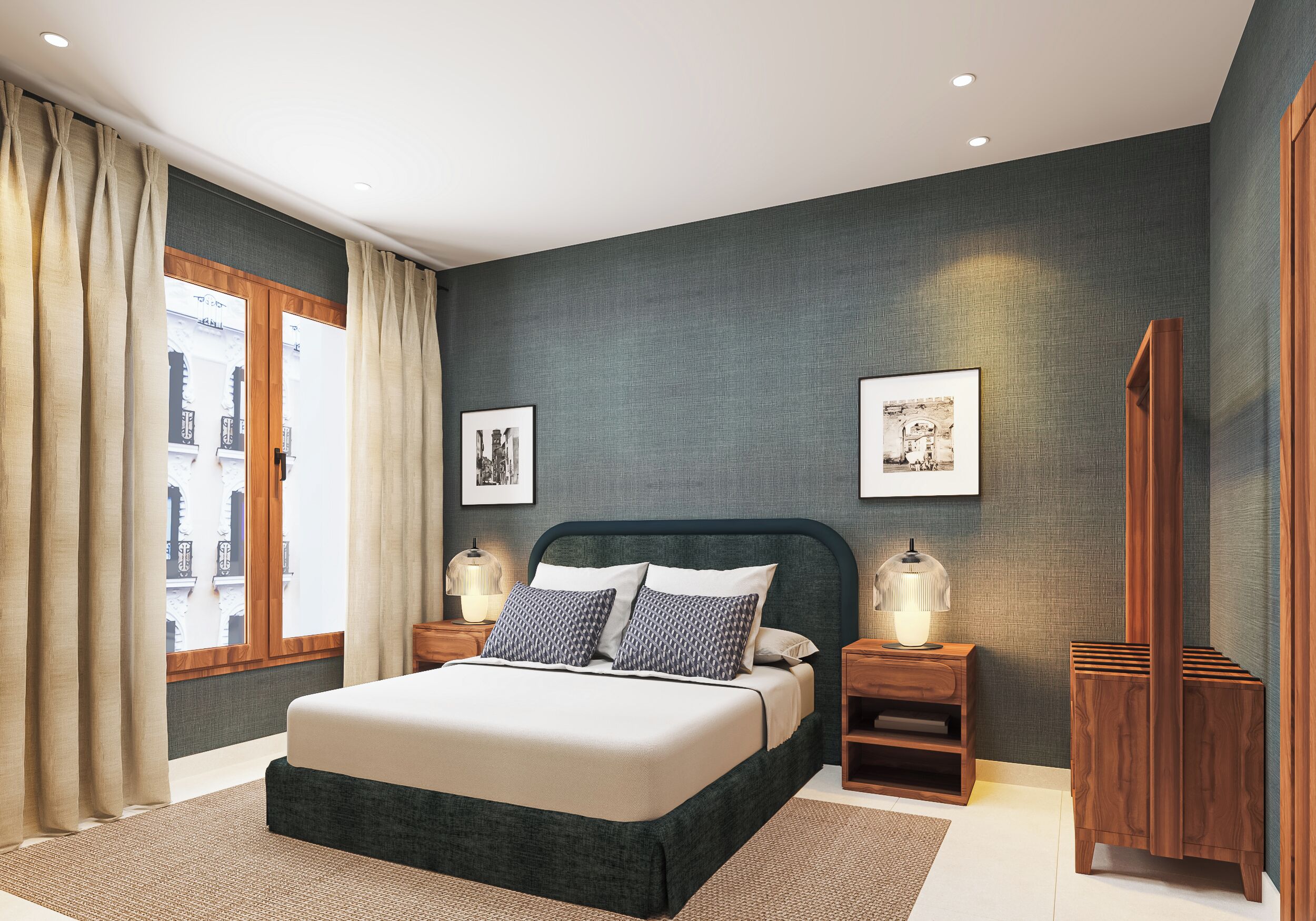 Luxe beddengoed, donsdekens, een kluis op de kamer, een laptopwerkplek