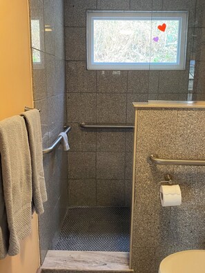 Dusche, Haartrockner, Handtücher, Seife