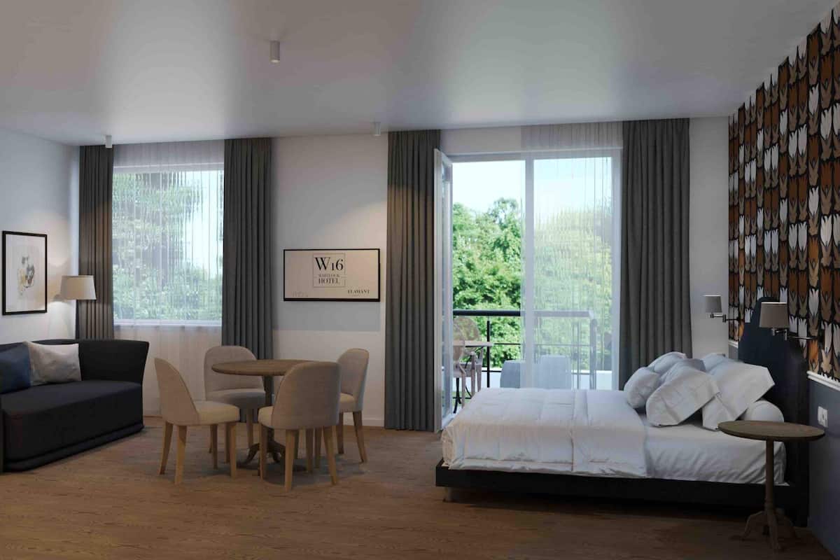 Monolocale Deluxe, 1 letto king con divano letto, angolo cottura | Wi-Fi gratuito, lenzuola