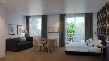 Monolocale Deluxe, 1 letto king con divano letto, angolo cottura | Wi-Fi gratuito, lenzuola