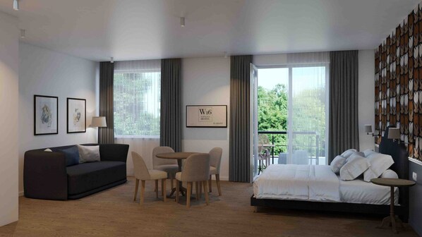 Monolocale Deluxe, 1 letto king con divano letto, angolo cottura | Wi-Fi gratuito, lenzuola