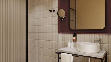 Regadera, secadora de cabello, toallas, jabón