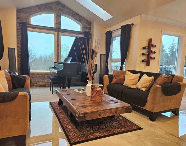 TV, fireplace, video games, stereo