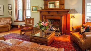 TV connectée, cheminée, livres