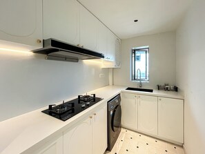 Family Suite, 2 Bedrooms, City View | Private kitchenette | Cleaning supplies, paper towels