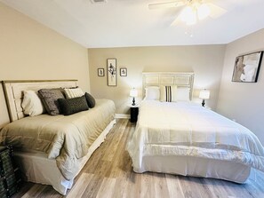 2 bedrooms, desk, iron/ironing board, travel crib