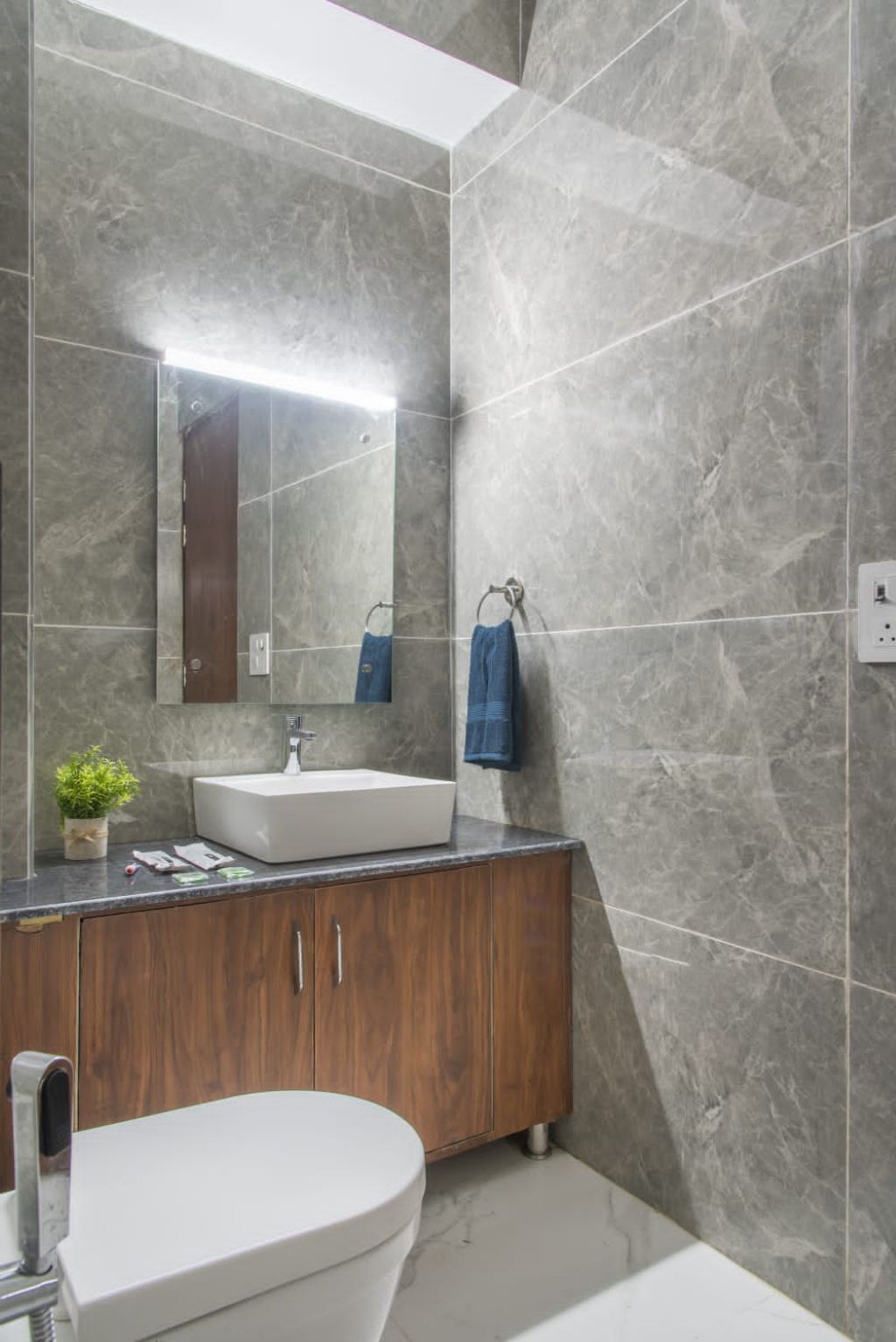 Shower, towels, soap, toilet paper