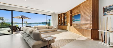 Una Smart TV, una chimenea, videojuegos, libros