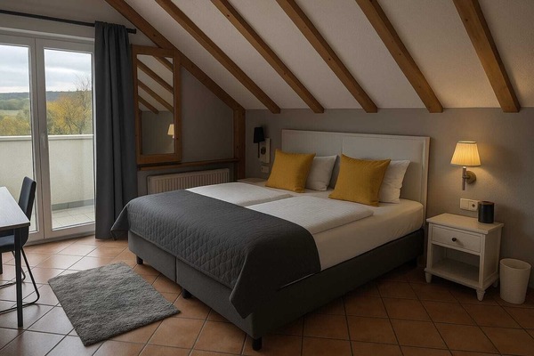 Premium bedding, desk, laptop workspace, rollaway beds