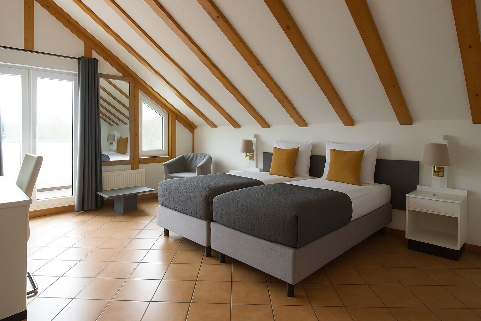 Dobbelt- eller tomannsrom – deluxe, balkong | Sengetøy av topp kvalitet, skrivebord og skrivebord for bærbar PC