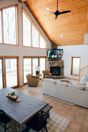 Smart TV, fireplace, video games, ping pong