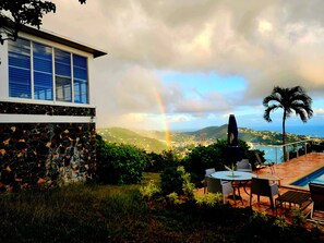 Outdoor dining - Sun Mountain Crest Villa is up the mountain with ocean view & centrally located. (St Thomas)