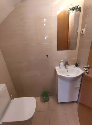 Douche, sèche-cheveux, serviettes fournies