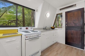 Fridge, microwave, toaster, cookware/dishes/utensils - Okawa Bay Lakeside - Lake Rotoiti A-Frame (Rotorua)