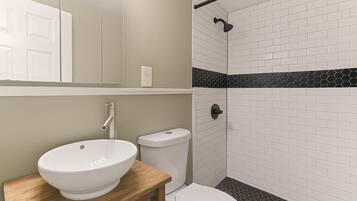 Ducha, secador de pelo, toallas y jabón