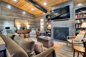 TV, fireplace, table tennis, books