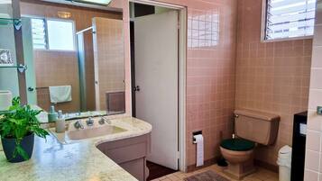 Douche, sĂšche-cheveux, bidet, serviettes fournies