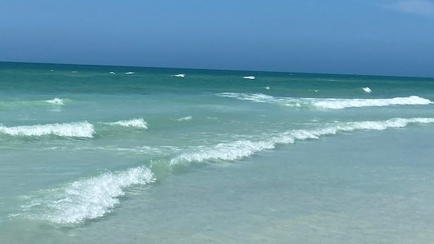 A beach with clear turquoise water and gentle waves. - 2-bedroom condo in Sarasota 1 1/2 miles from beautiful Siesta Key (Sarasota)