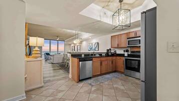 Fridge, microwave, oven, dishwasher