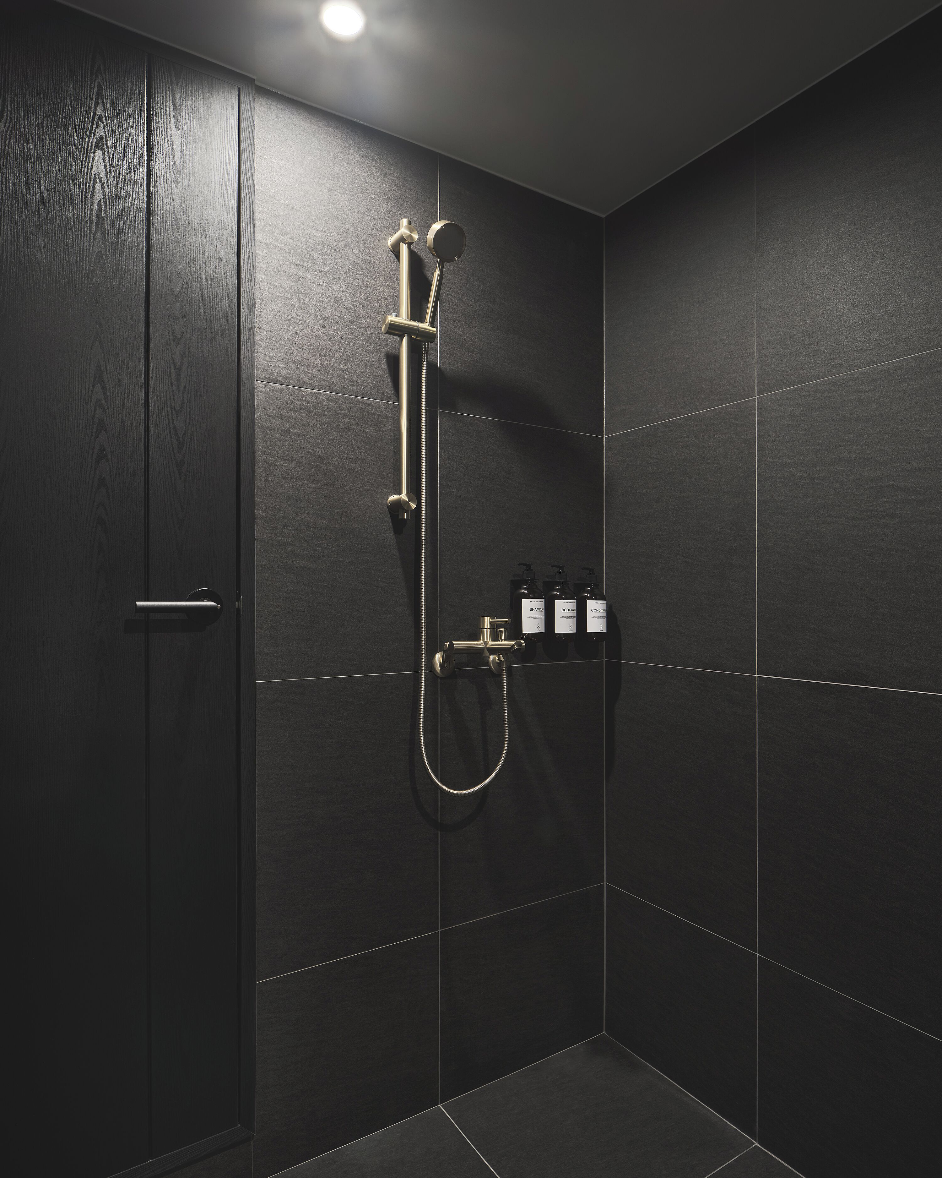 Een haardroger, handdoeken, shampoo, toiletpapier