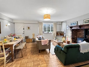 TV, fireplace - Bossington Green Cottage, Near Porlock (Nr Porlock)
