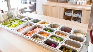 A buffet with various food options including salads, meats, and vegetables. - Livemax Resort HidaTakayama GaryunoSato (Takayama)