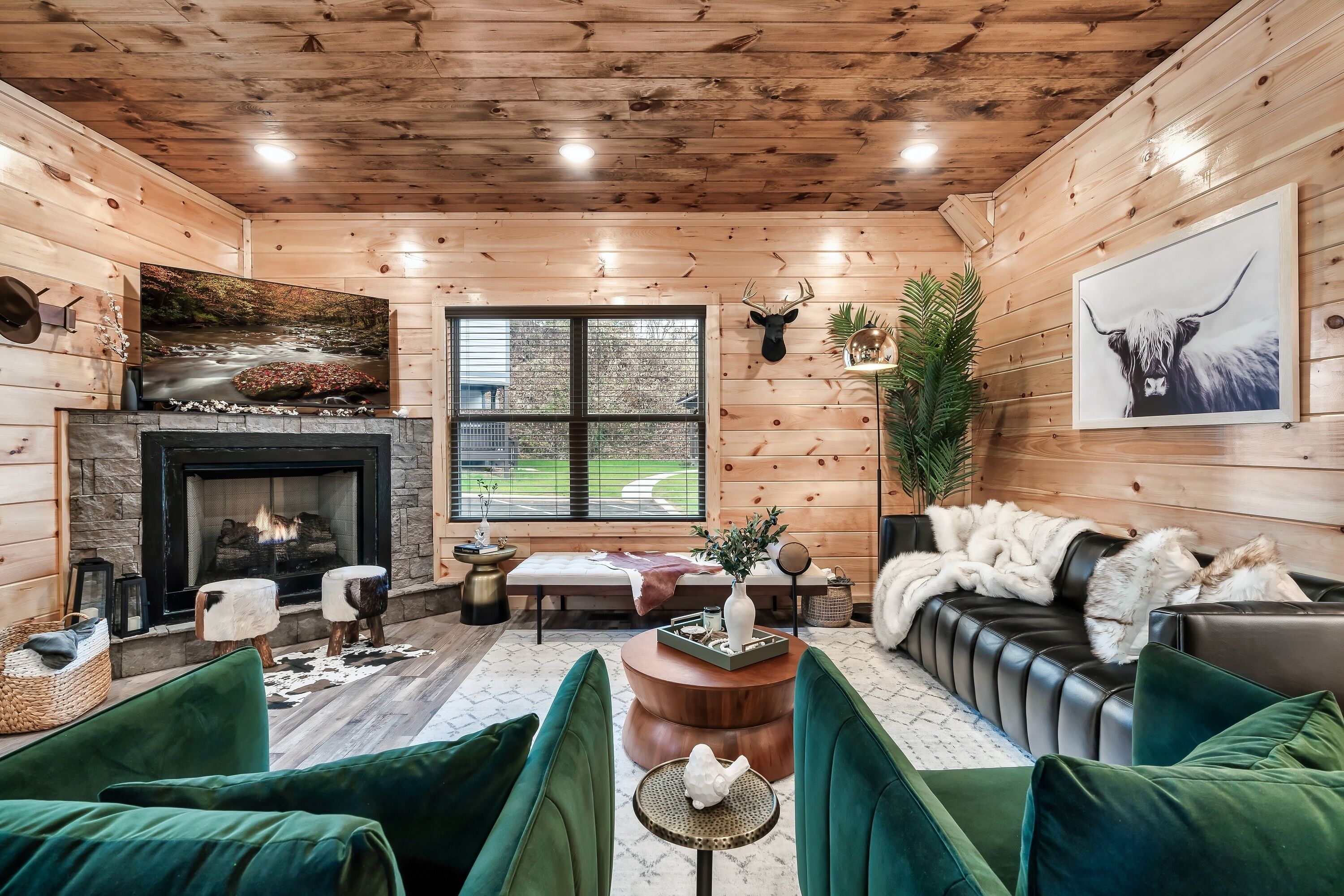 Smart TV, fireplace, video games, foosball