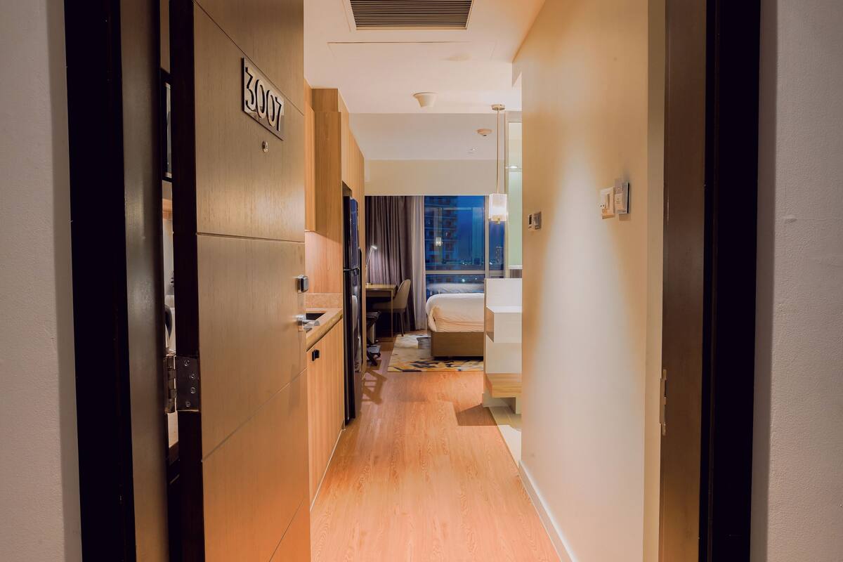 In-room safe, desk, laptop workspace, blackout curtains