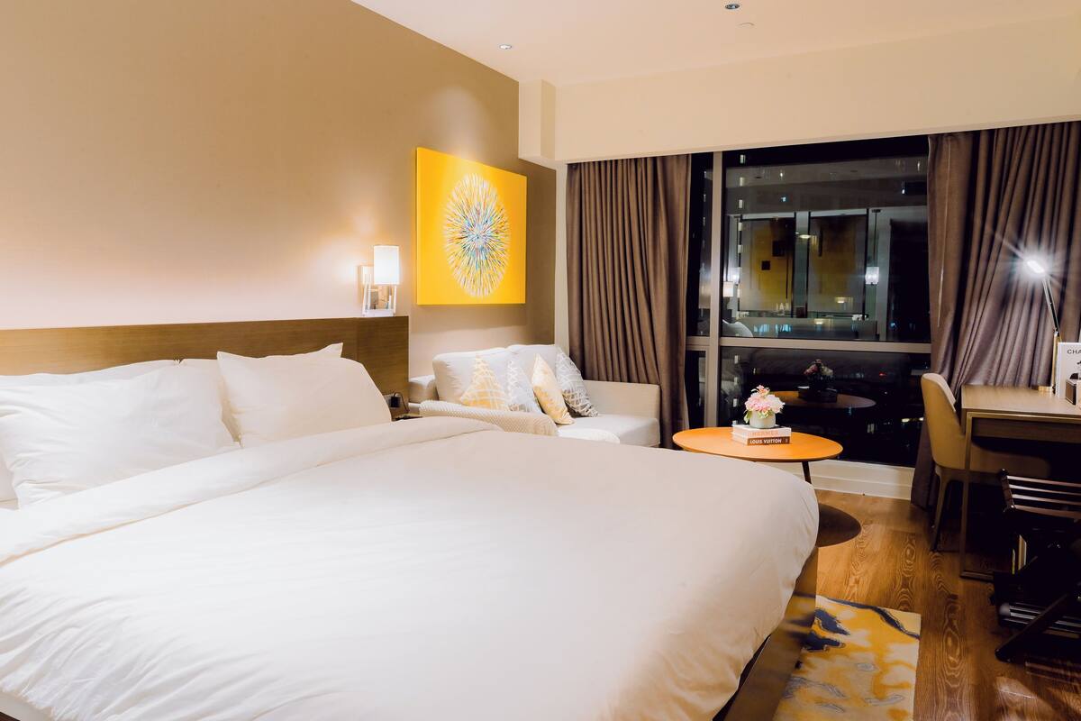 In-room safe, desk, laptop workspace, blackout curtains