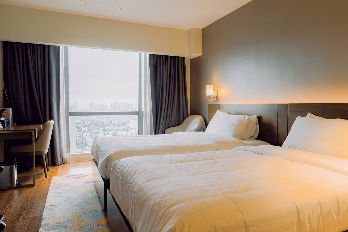 In-room safe, desk, laptop workspace, blackout curtains