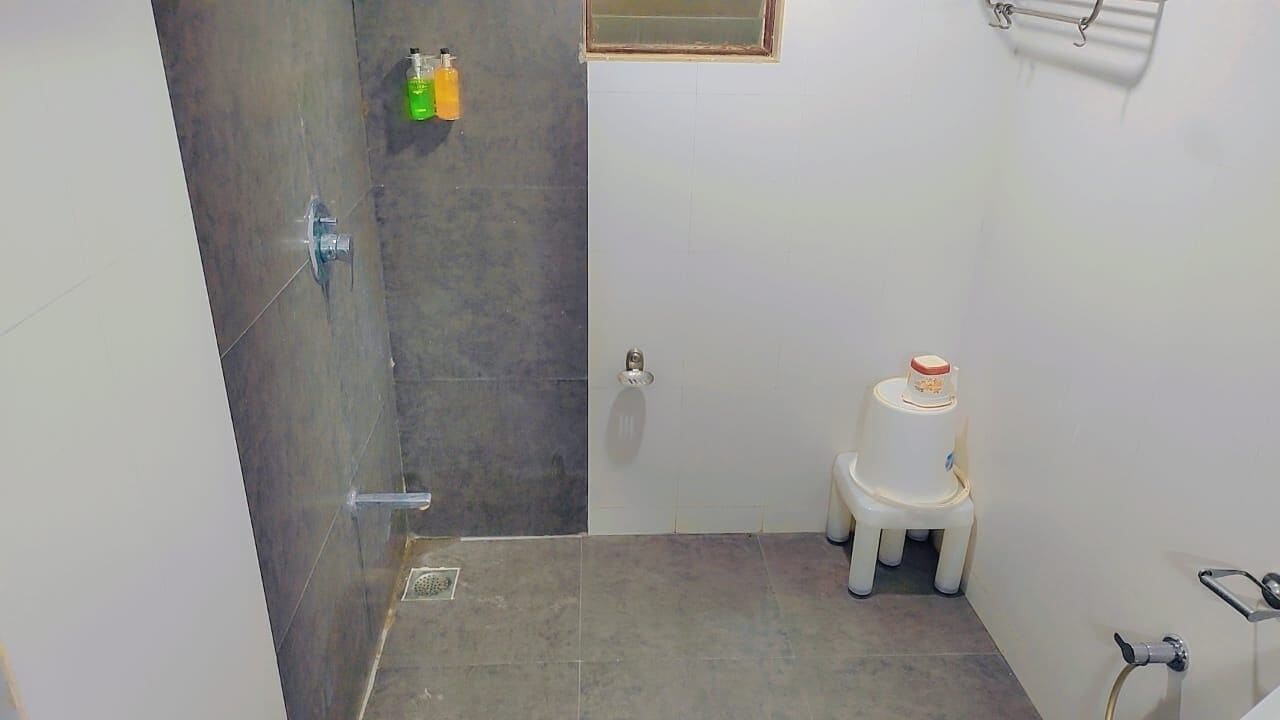 Shower, free toiletries, towels, soap